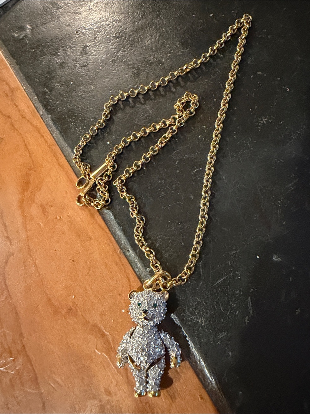 Swarovski Gold-Tone 20 inch Chain with Crystal Teddy Bear Pendant
